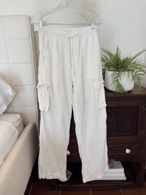 Roxy White Linen Cargo Lightweight Pants Size Small